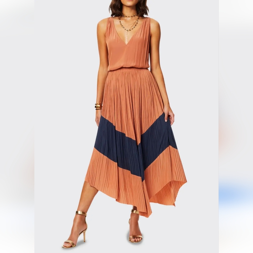 Ramy Brook Gia V-Neck ChevronMidi Dress - Bergdorf Goodman | NWOT | Sz XXS